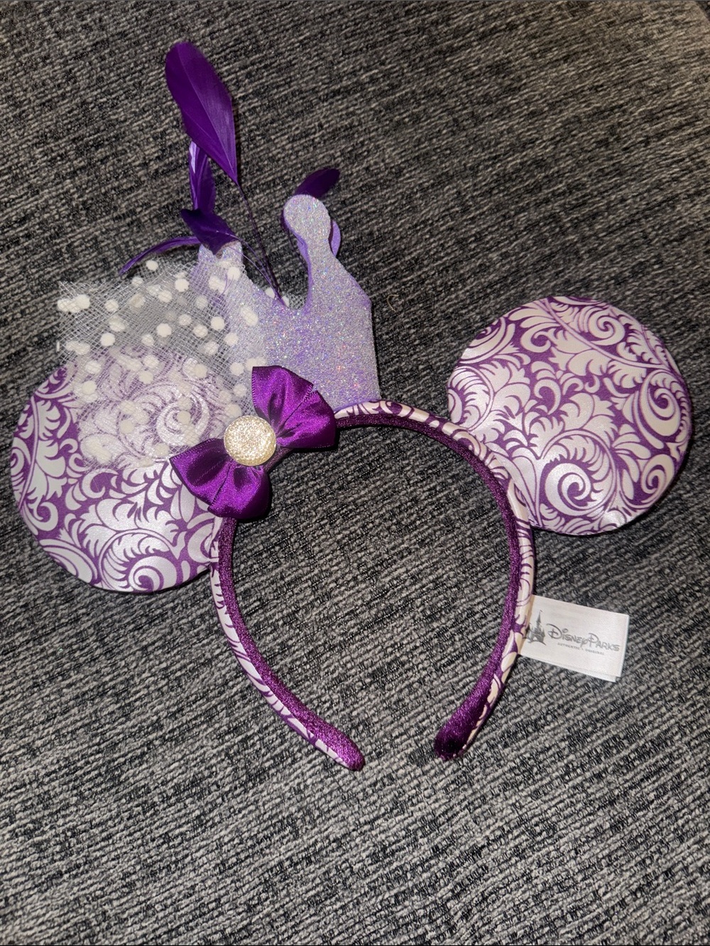 Disney Parks Purple Crown and Feathers Jubilee Minnie Mouse Ears Headband Bow